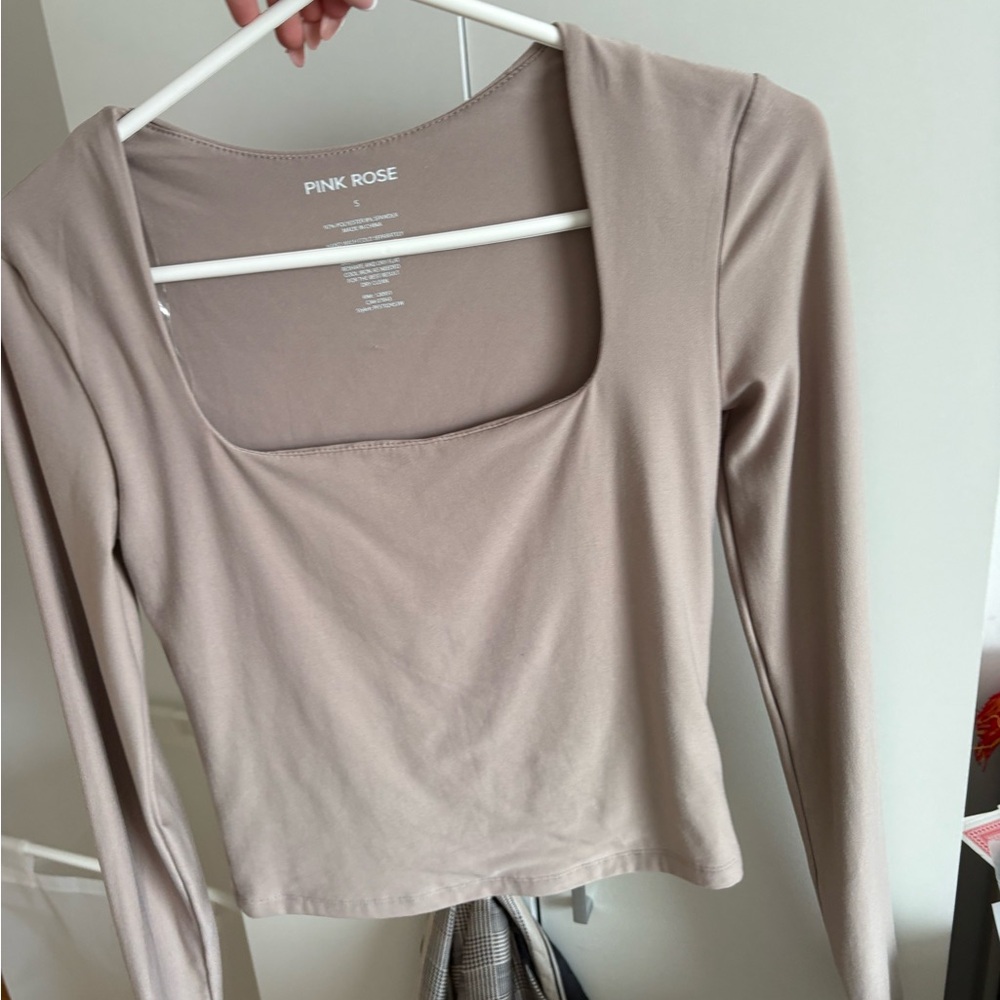 Pink Rose Women's Beige Long Sleeve Tee